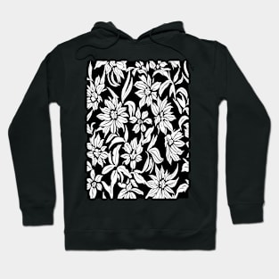 Black and White Floral Lino Print Hoodie